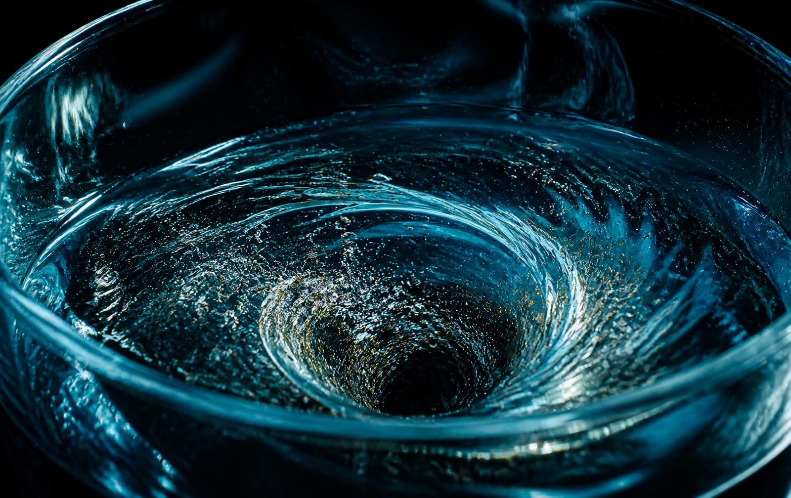 Wasserwirbel in einem Wasserbad, in dem Staubpartikel gebunden werden